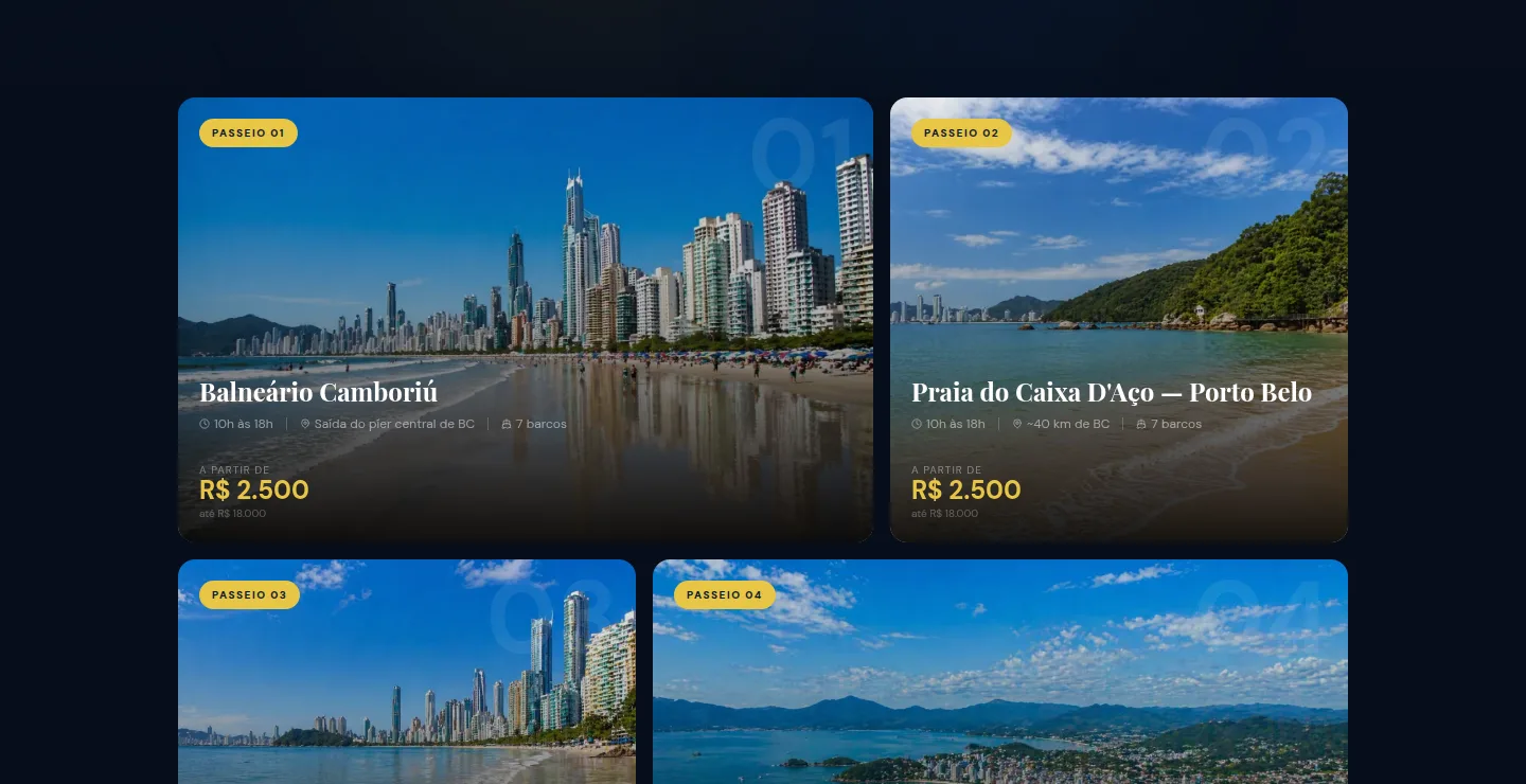 Página Passeios do site da Rodrigo Melo Broker